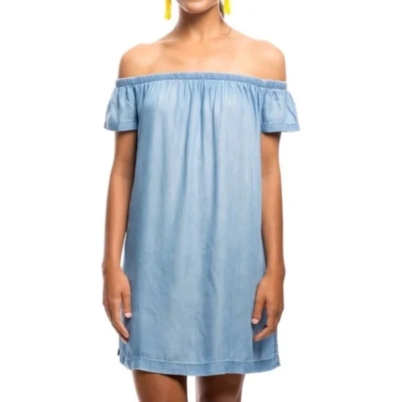 NWOT Cloth & Stone Chambray Off the Shoulder Shift Dress, Small, Blue - Picture 2 of 14